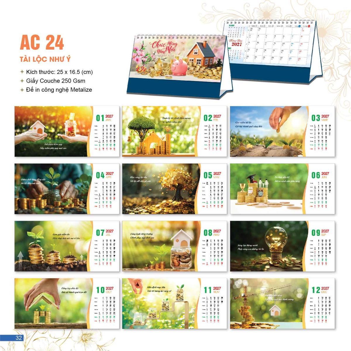 Lịch Bloc 2027 AC Mẫu AC24 - Tài Lộc Như Ý (25 x 16 cm) In Logo Doanh Nghiệp Giá Xưởng Lịch Bloc 2027 AC Mẫu AC24 - Tài Lộc Như Ý (25 x 16 cm) In Logo Doanh Nghiệp Giá Xưởng in logo doanh nghiệp quà tặng Tết tại Quà Tặng Công Ty VN