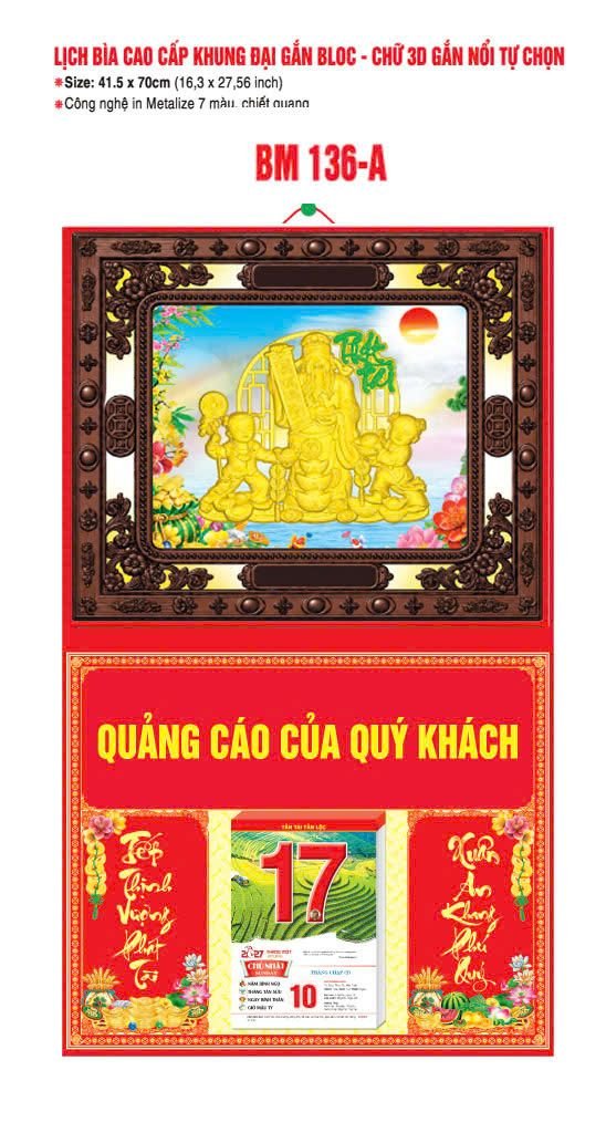 Bìa Lịch Treo Khung Đại Gắn Bloc BM 2027 BM136A - Kim Dương Phú Quý - Quà Tặng Công Ty