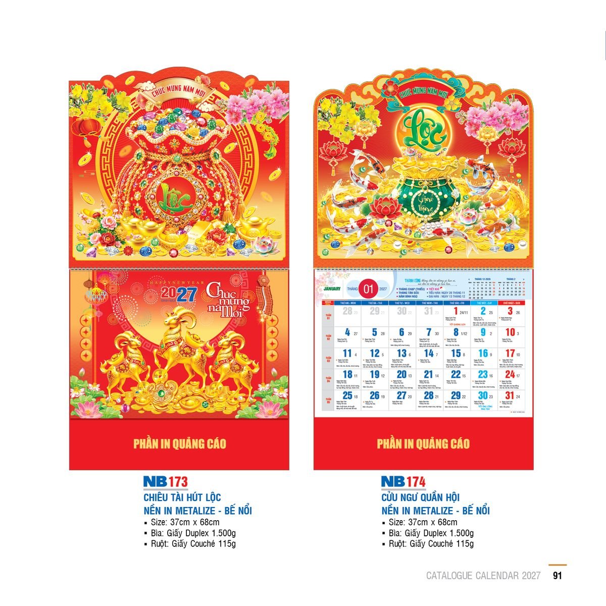 Lịch Lò Xo Giữa Gắn Bloc Ba Nhất 2027 BN442 In Logo Doanh Nghiệp Giá Xưởng