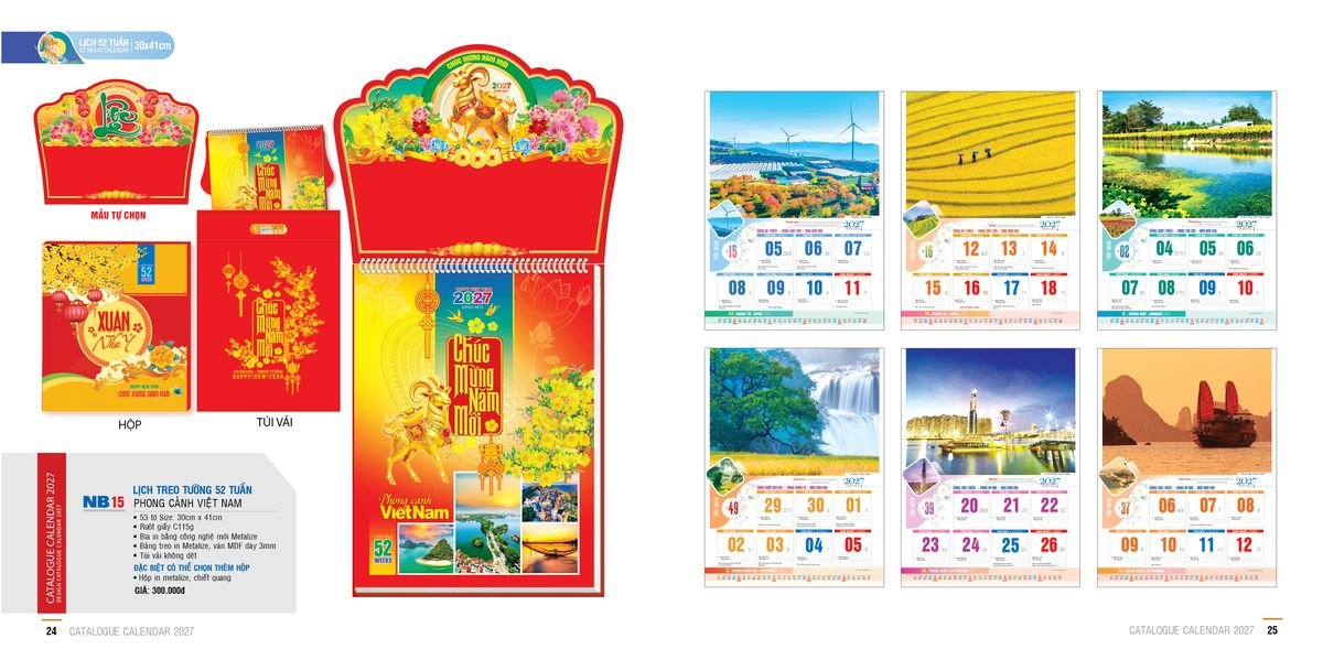Lịch 52 Tuần Ba Nhất 2027 Ba Nhất 2027 BN524 In Logo Doanh Nghiệp Giá Xưởng