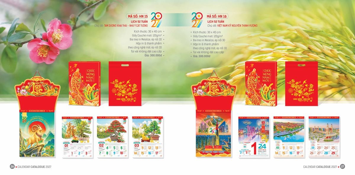 Lịch Bloc Hoa Niên 2027 ĐP DPHN12 In Logo Doanh Nghiệp Giá Xưởng