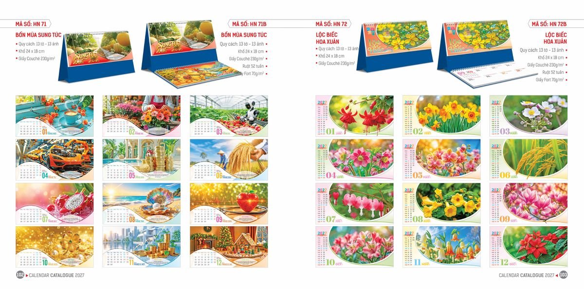 Lịch Bloc Hoa Niên 2027 ĐP DPHN50 In Logo Doanh Nghiệp Giá Xưởng
