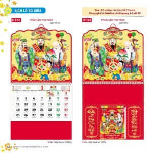 Lịch Treo Tường Lò Xo 2027 HT Mẫu HT33 - Phúc Lộc Thọ (37 x 68cm) In Logo Doanh Nghiệp Giá Xưởng in logo doanh nghiệp quà tặng Tết tại Quà Tặng Công Ty VN