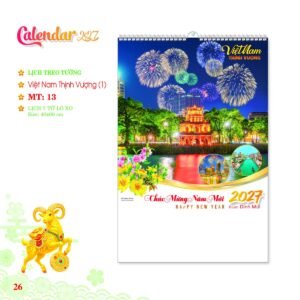 Lịch Treo Tường Lò Xo 2027 MT Mẫu MT13 (40 x 60cm) In Logo Doanh Nghiệp Giá Xưởng in logo doanh nghiệp quà tặng Tết tại Quà Tặng Công Ty VN