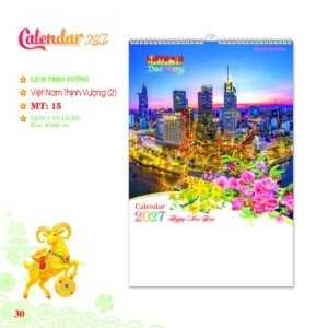 Lịch Treo Tường Lò Xo 2027 MT Mẫu MT15 (40 x 60cm) In Logo Doanh Nghiệp Giá Xưởng in logo doanh nghiệp quà tặng Tết tại Quà Tặng Công Ty VN