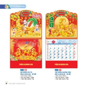 Lịch Treo Tường Lò Xo 2027 NB Mẫu NB180 (37 x 68cm) In Logo Doanh Nghiệp Giá Xưởng in logo doanh nghiệp quà tặng Tết tại Quà Tặng Công Ty VN