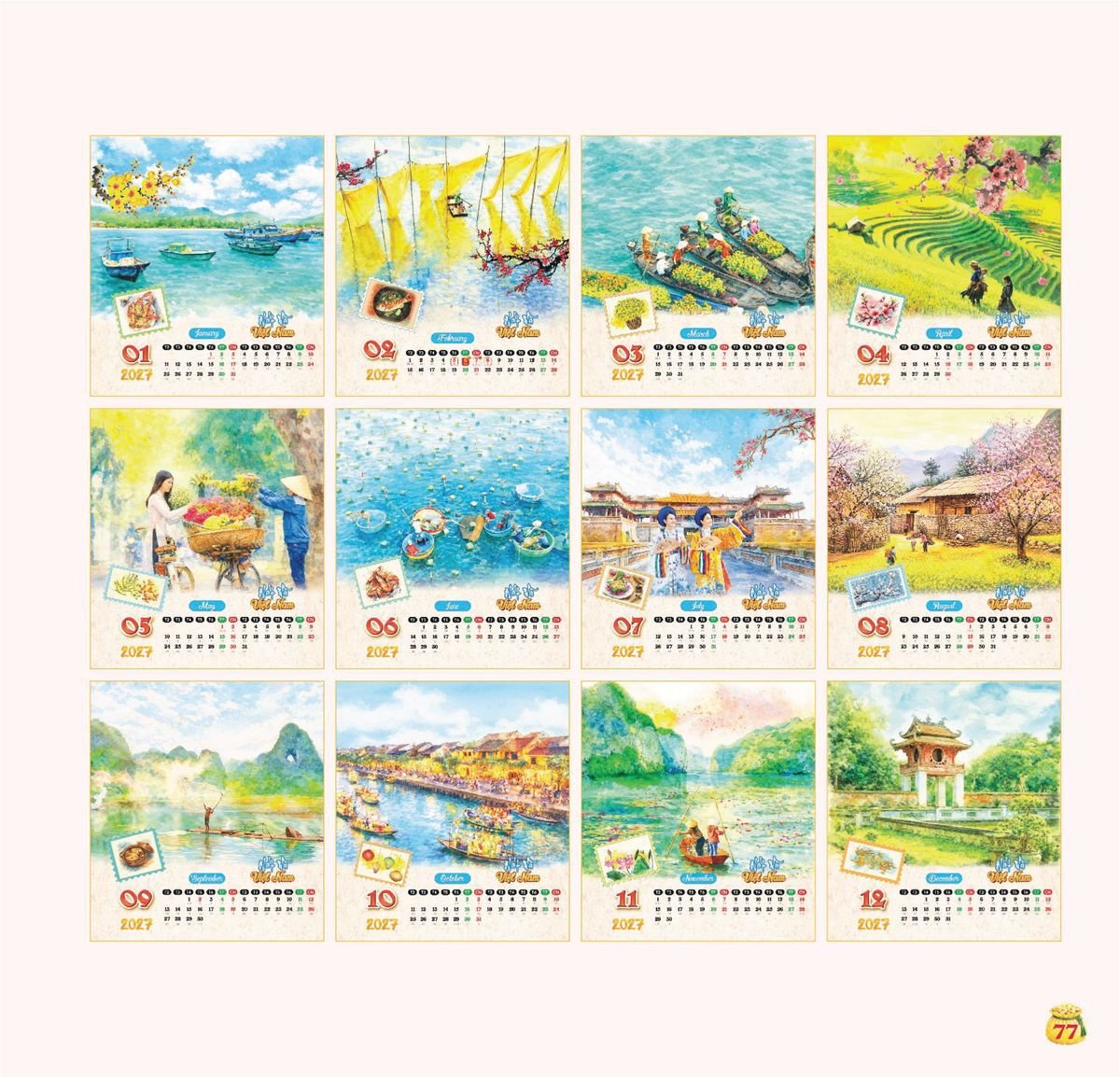 Lịch Bloc Siêu Cực Đại 2027 TDM TDM74 In Logo Doanh Nghiệp Giá Xưởng