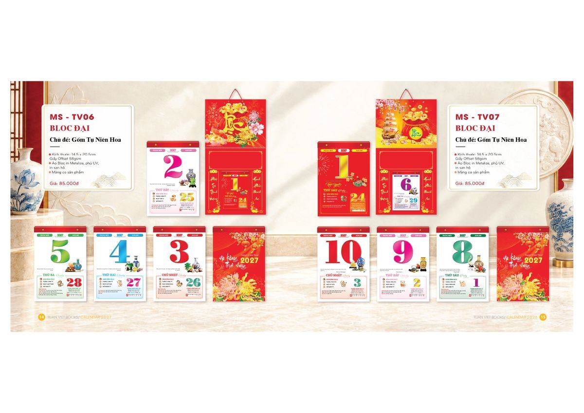 Lịch Bloc Cực Đại 2027 Tuấn Việt TV06 In Logo Doanh Nghiệp Giá Xưởng