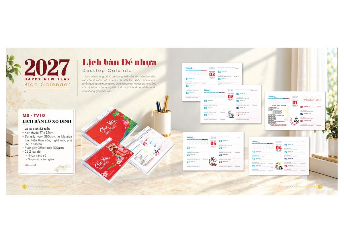 Lịch Bloc Cực Đại 2027 TV08 In Logo Doanh Nghiệp Giá Xưởng